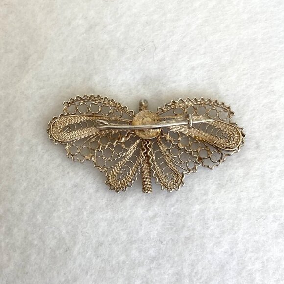 VTG Sterling Silver 950 Dainty Spun Silver Butterfly Brooch Pin - Picture 5 of 13
